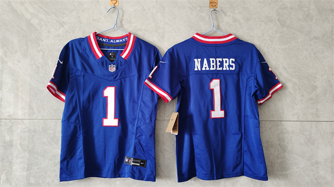 Youth Royal New York Giants #1 Malik Nabers 2024 F.U.S.E. Vapor Untouchable Throwback Limited Stitched Jersey